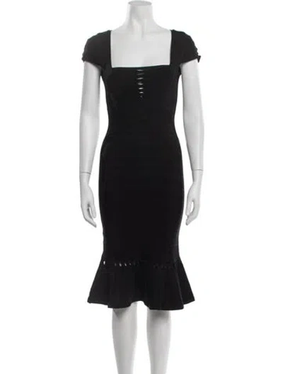 Pre-owned Herve Leger Square Neckline Midi Length Dress In Black