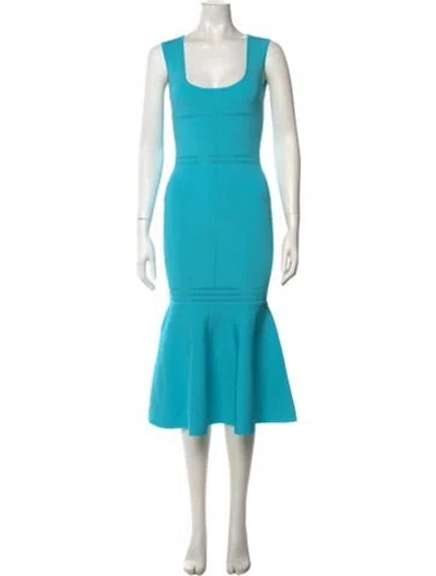Pre-owned Herve Leger Square Neckline Midi Length Dress In Blue