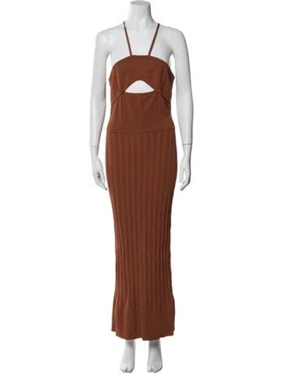 Pre-owned Herve Leger Square Neckline Midi Length Dress In Brown