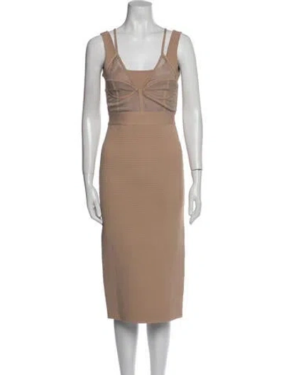Pre-owned Herve Leger Square Neckline Midi Length Dress In Brown