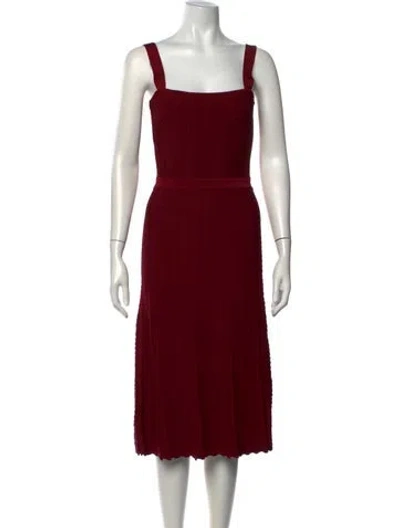 Pre-owned Herve Leger Square Neckline Midi Length Dress In Burgundy