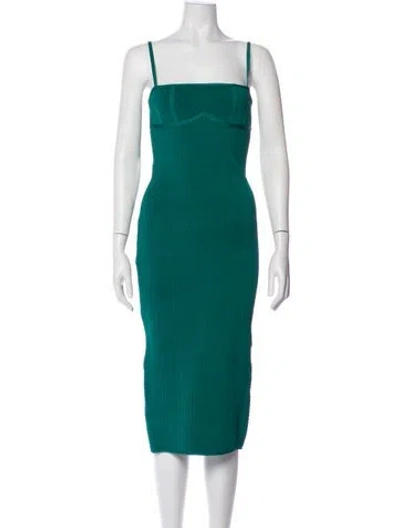 Pre-owned Herve Leger Square Neckline Midi Length Dress In Green
