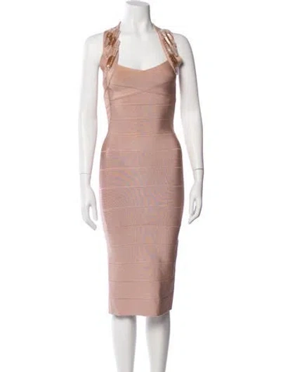 Pre-owned Herve Leger Square Neckline Midi Length Dress In Multi