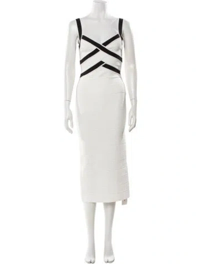 Pre-owned Herve Leger Square Neckline Midi Length Dress In Multi