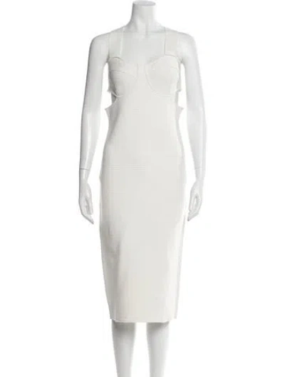 Pre-owned Herve Leger Square Neckline Midi Length Dress In Neutral