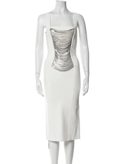Pre-owned Herve Leger Square Neckline Midi Length Dress In Neutrals