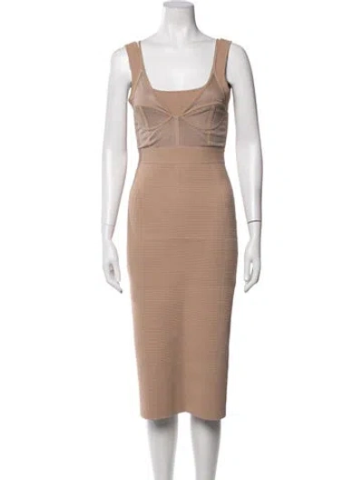 Pre-owned Herve Leger Square Neckline Midi Length Dress In Neutrals