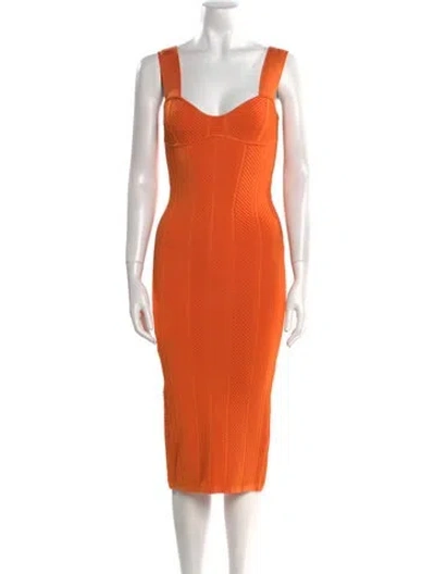 Pre-owned Herve Leger Square Neckline Midi Length Dress In Orange