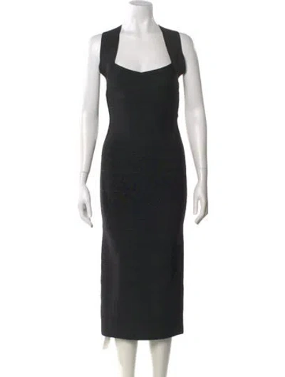 Pre-owned Herve Leger Square Neckline Midi Length Dress W/ Tags In Black