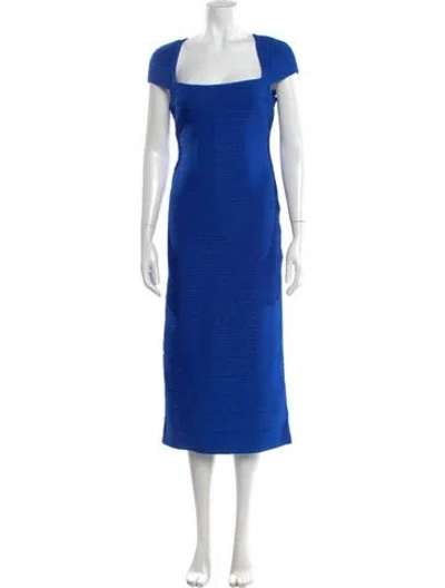 Pre-owned Herve Leger Square Neckline Midi Length Dress W/ Tags In Blue