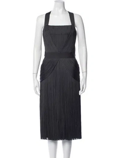 Pre-owned Herve Leger Square Neckline Midi Length Dress W/ Tags In Blue
