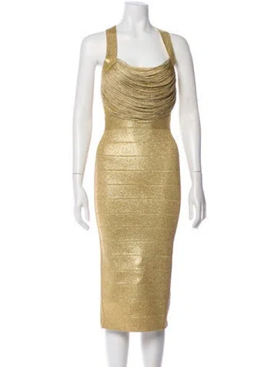 Pre-owned Herve Leger Square Neckline Midi Length Dress W/ Tags In Multi