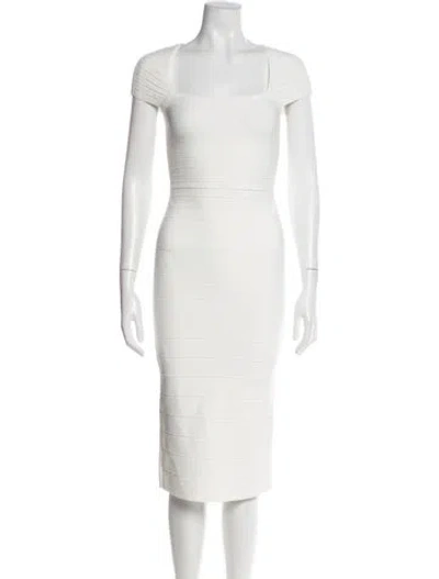 Pre-owned Herve Leger Square Neckline Midi Length Dress W/ Tags In Neutral