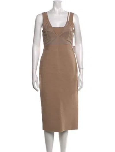 Pre-owned Herve Leger Square Neckline Midi Length Dress W/ Tags In Neutral