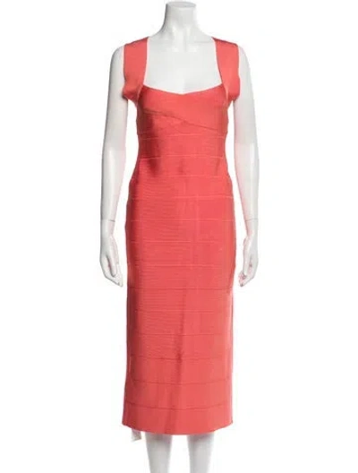 Pre-owned Herve Leger Square Neckline Midi Length Dress W/ Tags In Orange