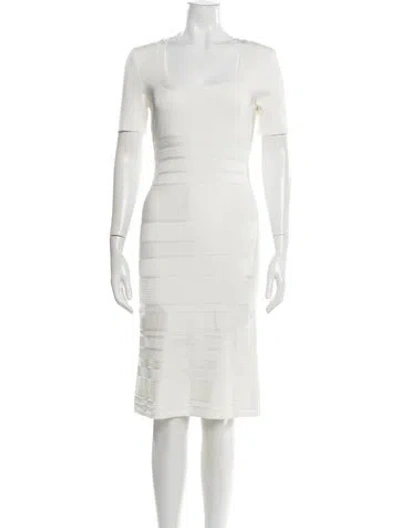 Pre-owned Herve Leger Square Neckline Midi Length Dress In White