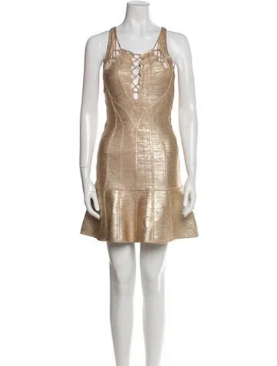 Pre-owned Herve Leger Square Neckline Mini Dress