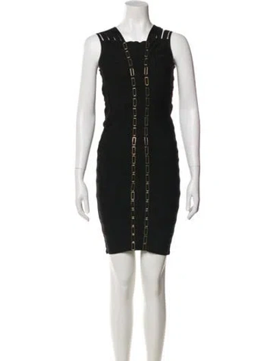Pre-owned Herve Leger Square Neckline Mini Dress In Black