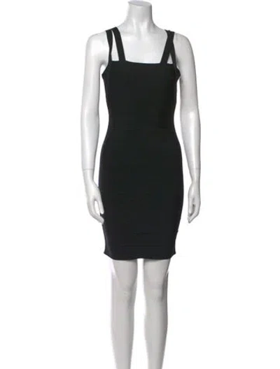 Pre-owned Herve Leger Square Neckline Mini Dress In Black