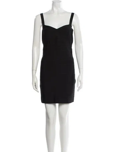 Pre-owned Herve Leger Square Neckline Mini Dress In Black