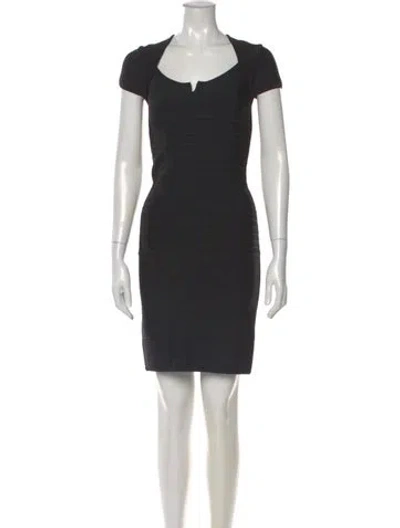 Pre-owned Herve Leger Square Neckline Mini Dress In Black