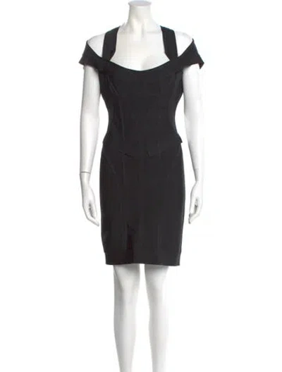 Pre-owned Herve Leger Square Neckline Mini Dress In Black