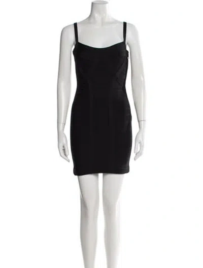 Pre-owned Herve Leger Square Neckline Mini Dress In Black