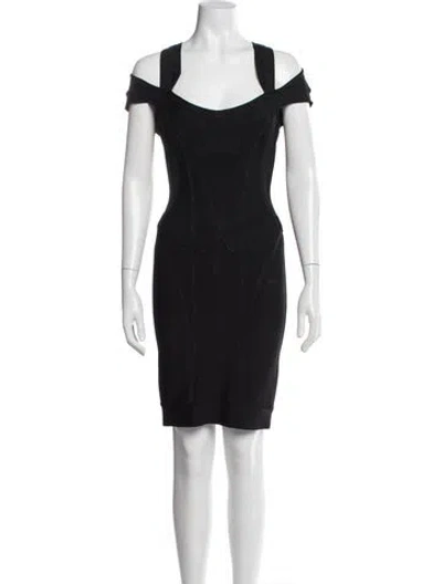 Pre-owned Herve Leger Square Neckline Mini Dress In Black