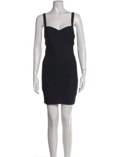 Pre-owned Herve Leger Square Neckline Mini Dress In Black