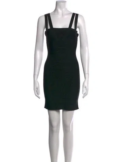 Pre-owned Herve Leger Square Neckline Mini Dress In Black