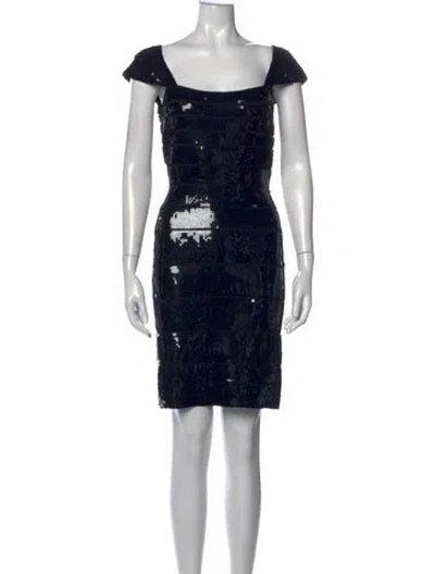 Pre-owned Herve Leger Square Neckline Mini Dress In Black