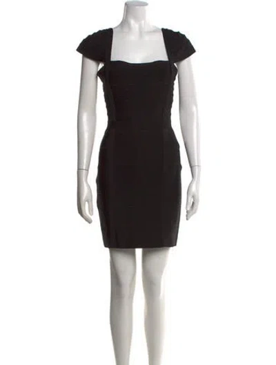 Pre-owned Herve Leger Square Neckline Mini Dress In Black