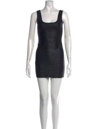 Pre-owned Herve Leger Square Neckline Mini Dress In Black