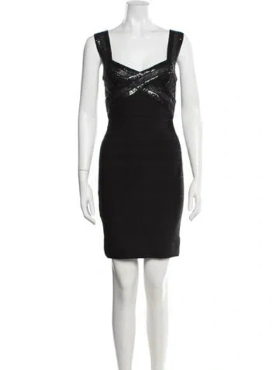 Pre-owned Herve Leger Square Neckline Mini Dress In Black
