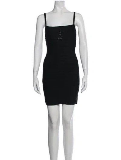 Pre-owned Herve Leger Square Neckline Mini Dress In Black