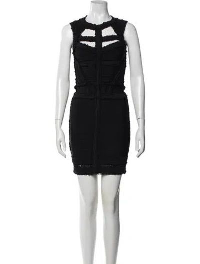 Pre-owned Herve Leger Square Neckline Mini Dress In Black