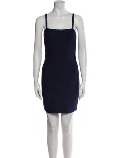 Pre-owned Herve Leger Square Neckline Mini Dress In Blue