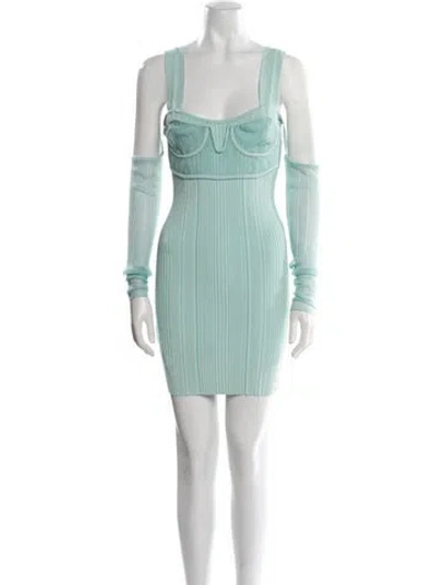Pre-owned Herve Leger Square Neckline Mini Dress In Blue
