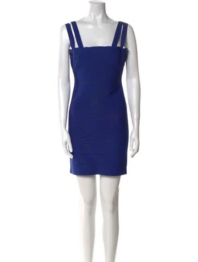 Pre-owned Herve Leger Square Neckline Mini Dress In Blue