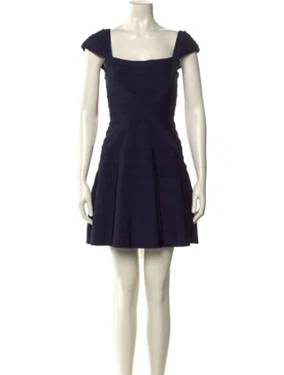 Pre-owned Herve Leger Square Neckline Mini Dress In Blue