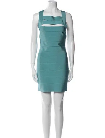 Pre-owned Herve Leger Square Neckline Mini Dress In Blue