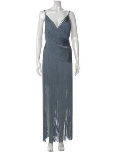Pre-owned Herve Leger Square Neckline Mini Dress In Blue