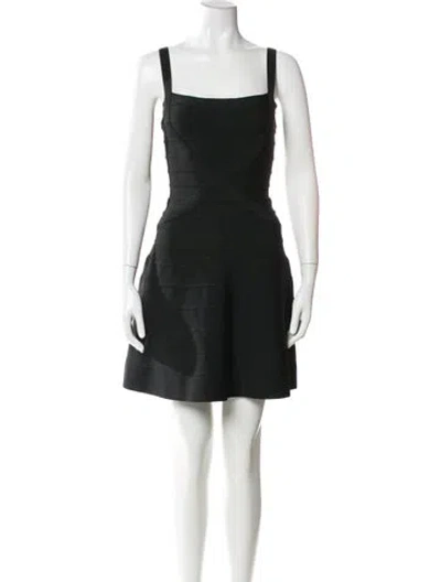 Pre-owned Herve Leger Square Neckline Mini Dress In Blue