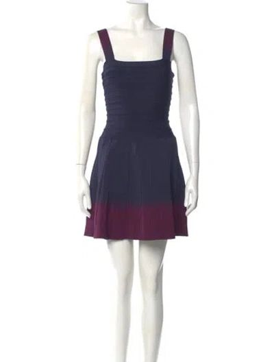 Pre-owned Herve Leger Square Neckline Mini Dress In Blue