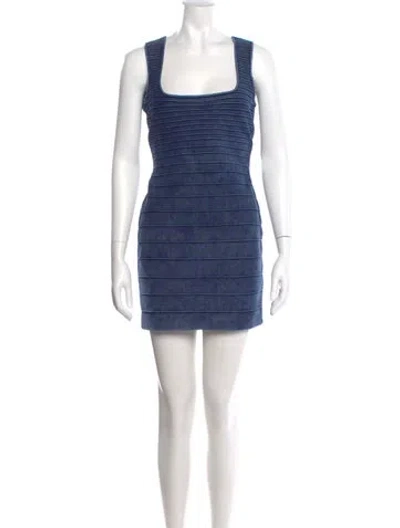 Pre-owned Herve Leger Square Neckline Mini Dress In Blue
