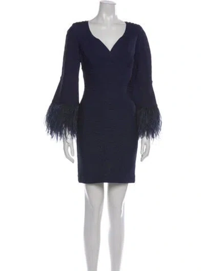 Pre-owned Herve Leger Square Neckline Mini Dress In Blue