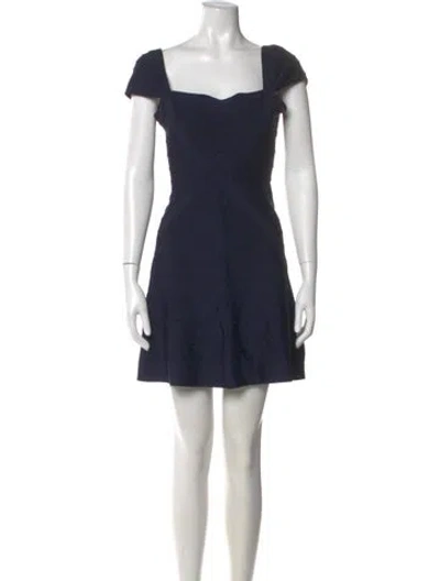 Pre-owned Herve Leger Square Neckline Mini Dress In Blue
