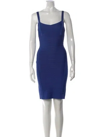 Pre-owned Herve Leger Square Neckline Mini Dress In Blue