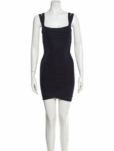 Pre-owned Herve Leger Square Neckline Mini Dress In Blue