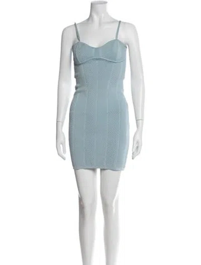 Pre-owned Herve Leger Square Neckline Mini Dress In Blue